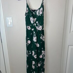 Green Floral Spaghetti Strap Jumpsuit ( RIPPED ON LEG)